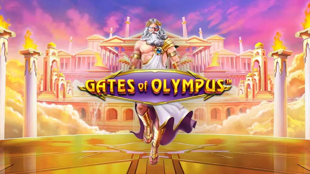 Illustrasjon fra Gates of Olympus med Zeus i Kitsune-spillobbyen